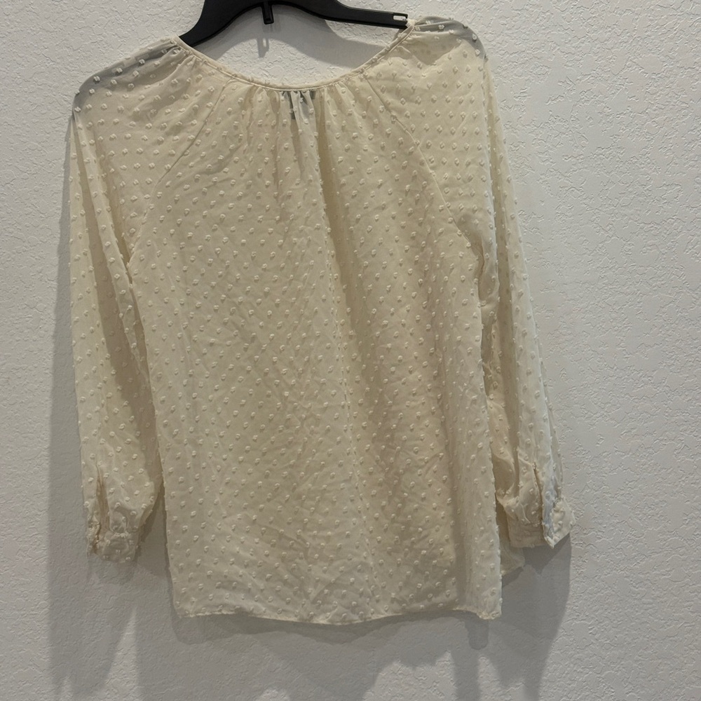 J. Crew Cream 3/4 Sleeve Blouse with Textured Pattern